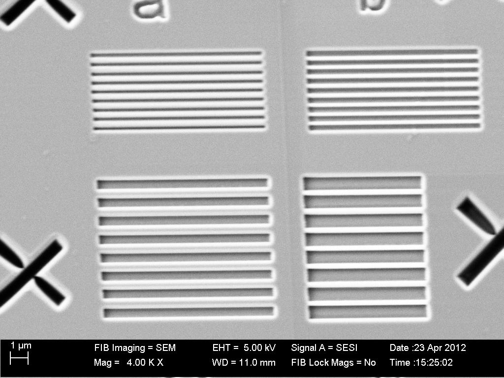 Nano gratings made on Silicon using FIB